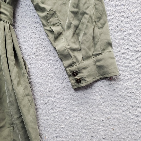 Banana Republic Trench Dress Womens 12 Green Roll Tab Sleeve Belt Waist Notch - Picture 11 of 12